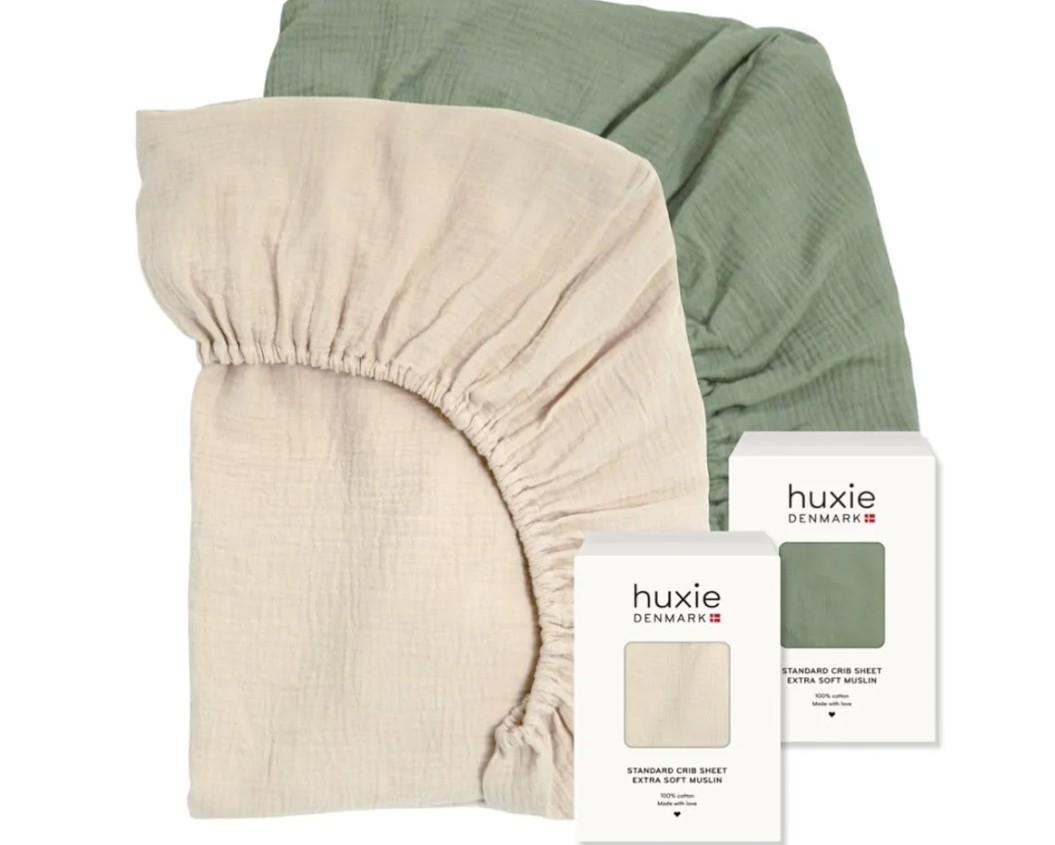 Crib Sheets – Organic Cotton Muslin Fitted Crib Sheet – Standard Size for Baby Boy and Baby Girl 28" x 52" Ultra-Soft and Breathable. 2-Pack (Fog/Roman Green)