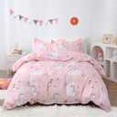 JSD Pink Unicorn Kids Duvet Cover Set Queen Size, 3 Piece Girls Printed Microfiber Bedding Comforter Cover with Pillow Shams Zipper Closure, Comforter Not Included