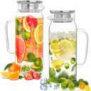 Set of 2 Glass Pitcher with Lid,2 Quart (64 oz / 1.9 Liter) Leak Proof,Glass Water Jugs, BPA-Free,Microwave & Dishwasher Safe Pitcher,Sun & Iced Tea, Sangria,Cold Brew Coffee & More