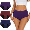 ALLBASE Incontinence Underwear for Women High Absorbency Period Panties Ladies Leakproof Protective Menstrual Postpartum Bladder Control Washable Cotton Briefs Multipack Plus Size, 3XL