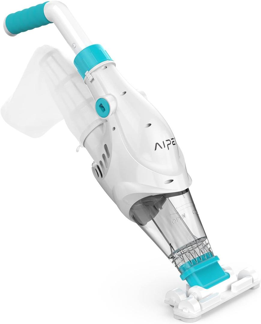 AIPER Handheld Pool Vacuum, Cordless Rechargeable Pool Vacuum Cleaner with Scrub Brush Head, Large Filter Bag, Perfect for Above-Ground/In-Ground Pools, Small Pools (P1111)