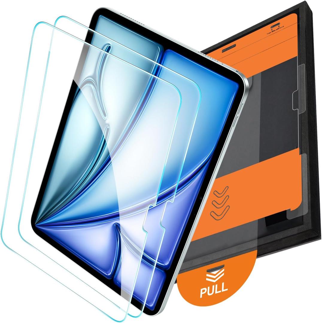 OMOTON Screen Protector for iPad Air 11 Inch M4/M3/M2 (2026/2025/2024, 7th/6th Generation), TOP 9H+ Tempered Glass with Easy Installation Tray, Case & Apple Pencil Compatible