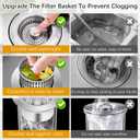 2 x 3 in 1 Kitchen Sink Drain Strainer and Stopper Combo,304 Stainless Steel Pop-up Kitchen Sink Stopper,Anti-Clog Kitchen Sink Bounce Core Strainer Basket Filter for US Standard 3-1/2'' in Drain