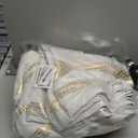 jinchan 100% Blackout Curtains 96 Inches Long for Bedroom, Boho Curtains Golden Geometric Foil Printed on Off White Back Tab Rod Pocket Holiday Room Darkening Farmhouse Pattern 2 Panels