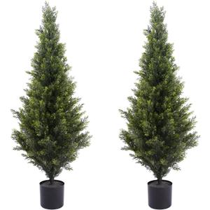 3FT Artificial Cedar Topiary Trees Potted Fake Plants for Outdoors Faux Cypress Trees for Home Front Porch Decor Set of 2