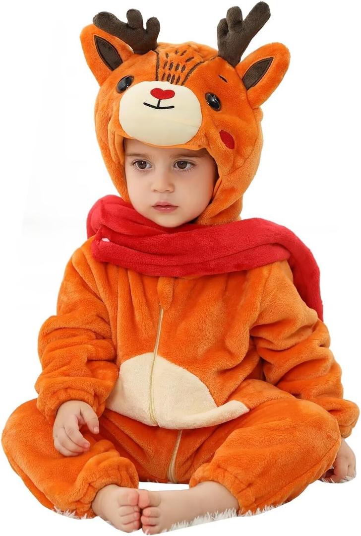 QIAONIUNIU Halloween Baby Green Dinosaur Costumes Toddler Outfit Infants Cosplay Romper (6-12 Months/Height 26"-29", Reindeer)