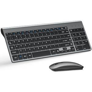 Wireless Keyboard and Mouse Ultra Slim Combo, TopMate 2.4G Silent Compact USB 2400DPI Mouse and Scissor Switch Keyboard Set with Cover, Batteries Included, for PC/Laptop/Windows/Mac  Gray Black