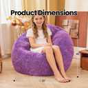 Fluffy Fuzzy Plush Dark Purple Bean Bag Chair Covers – Soft Furry Shaggy Dark Purple Bean Bag Chair Cover for Kids Girl, Stuffed Animals Bean Bag Storage, No Filler, 38"x38"x40", Large