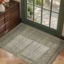 Rugxara Entryway Rug Door Mat, Washable Small 2x3 Rug, Boho Front Door Mat, Non-Slip Area Rugs, Low Pile Throw Accent Entry Carpet for Indoor Entrance, Bathroom and Kitchen(Olive/Brown 2x3ft)