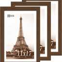 VCK 11x17 Picture Frame 3 Pack, Brown Wood Poster Frame with Exclusive Wood Grain, Wall Mounting Hanging