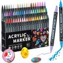 60 Colors Dual Tip Acrylic Paint Pens Markers, Double Tip Premium Acrylic Markers for Wood, Rock Painting, Glass, Canvas, Stone, DIY Crafts Making Art Supplies
