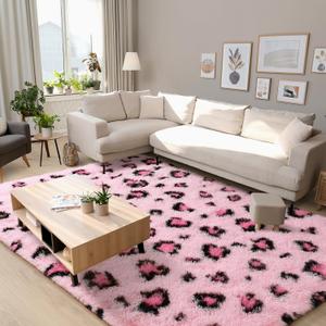 Living Room Area Rug - 5x8 Kids Room Fluffy Bedroom Pink Leopard/Cheetah Print Faux Fur Washable Carpet Living Room Area Rug - 5x8 Kids Room Fluffy Bedroom Pink Leopard/Cheetah Print Faux Fur Washable Carpet