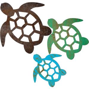 Threehoney 3 Sizes Metal Sea Turtle Wall Art Decor Beach Ocean Nautical Coastal Theme Decor Vintage Farmhouse Turtle Hanging Decoration for Indoor Outdoor Garden Backyard Pool Patio Kitchen Bathroom