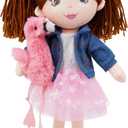 June Garden 15" Playmate Buddies - Plush Doll Mia with Her Stuffed Animal Companion Flamingo Rosie for Kids 1 Year and Up