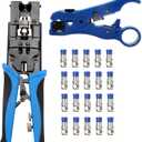 Coax Cable Crimping Kit Adjustable Tool Set Coaxial Cable Crimping Tool for RG59 RG6 F BNC RCA with 20 PCS F Compression Connectors