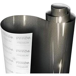 VViViD+ Ultra Gloss Candy Metallic Charcoal Grey Vinyl Car Wrap Premium Paint Replacement Film Roll with Nano Air Release Technology, Stretchable Protective Cap Liner, Self Adhesive (1.5ft x 5ft)