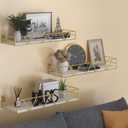 Amaoot Floating Shelves Set of 3, Home Wood Wall Shelf, Farmhouse Shelf for Bedroom, Wall Mounted Floating Shelf for Living Room, Bedroom, Bathroom, Kitchen, Office (Gold), 15.74 X 2.75 X 5.11 Inches
