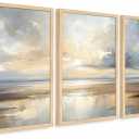 Framed Modern Abstract Coastal Oil Painting Wall Art Set of 3, 16x24 In