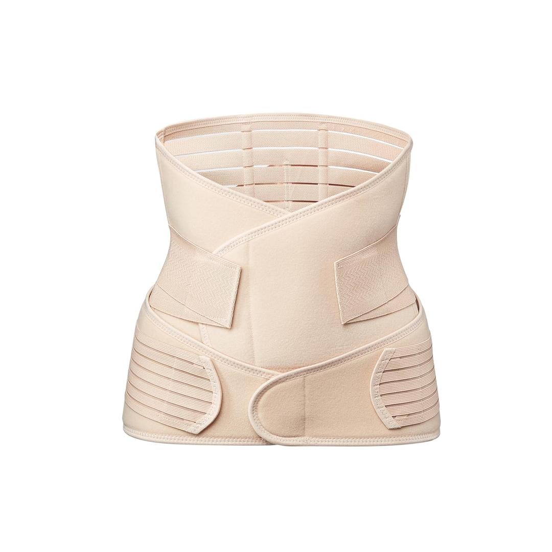 2 in 1 postpartum back support belly band, c section recovery belly binder for pelvis, lumbar, waist pain relief, abdominal belly wrap, girdle for breastfeeding women, X-Large (Beige)