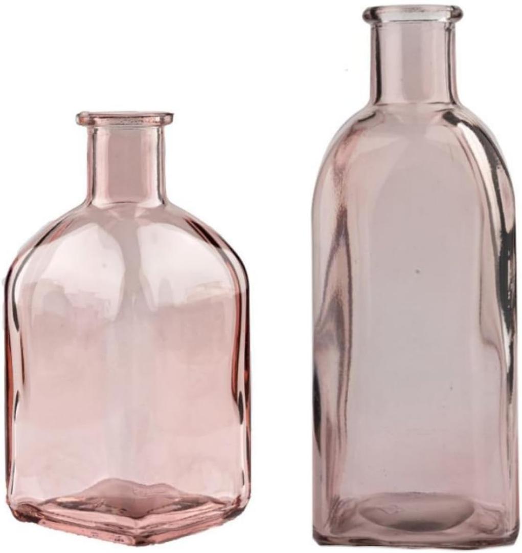 Clear Bud Vases 2PCS Glass Small Vases for Flowers, Mini Flower Vases Table for Centerpieces Vintage Decorative Bottles for Home Office Desk Wedding Decor (Pink) 1"L x 1"W x 1"H