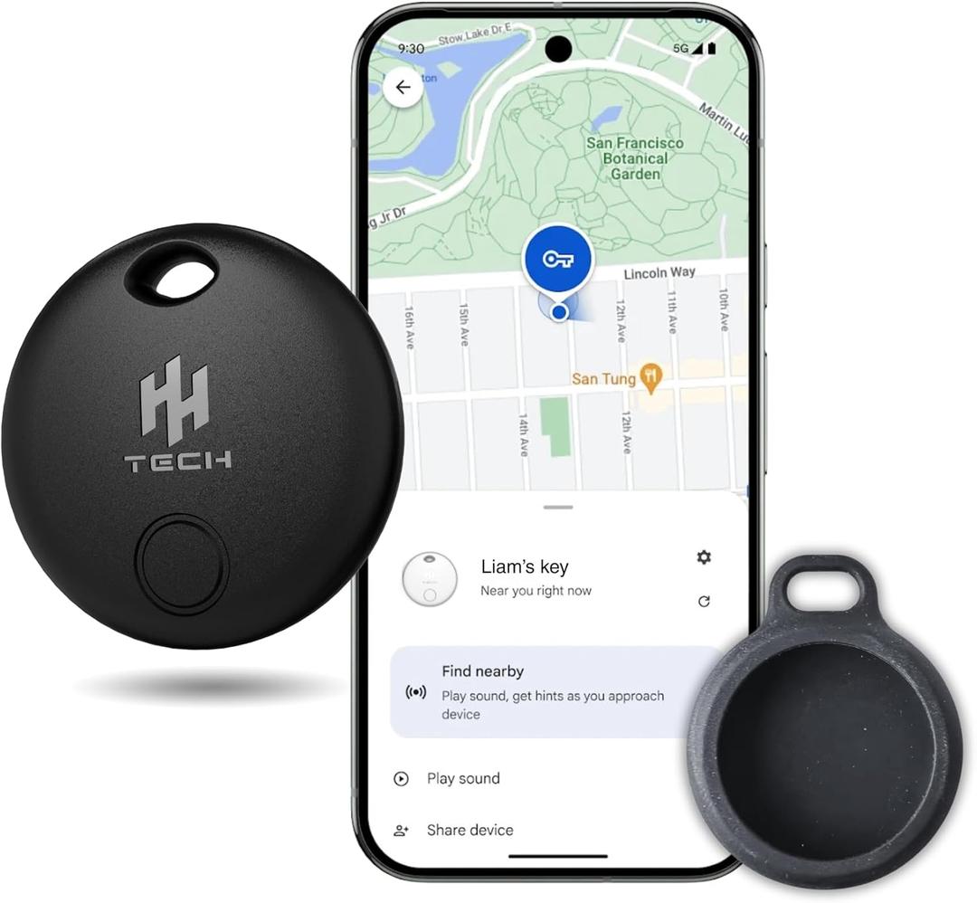 HH-Tech Bluetooth Smart Tag (1 Tag +1 Protector) For Android Devices Compatible with Google Find My, Air Tracker Tag, Item Finder, Easily Track Your Wallet, Bag, Suitcase, and More (Android ONLY)