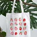 SZERE Pink Strawberry Cute Canvas Tote Bag for Women, Strawberry Themed Gifts Tote Bag for Women Teens Teen Girls, Girls Tote Bags, Cute Small Work Travel Shopping Tote Bags Grocery Reusable Bags