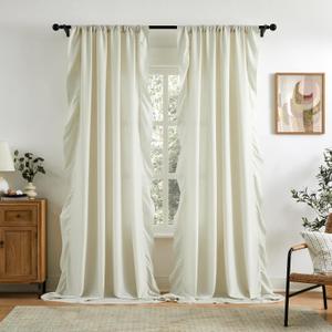 Ivory Ruffle Curtains 63 Inch Length for Bedroom Living Room Rod Pocket Light Filtering Romantic Victorian Cream Curtains for Girls Room Vintage Bohemian Chic Window Privacy Decor, 2 Panels Set, 52x63