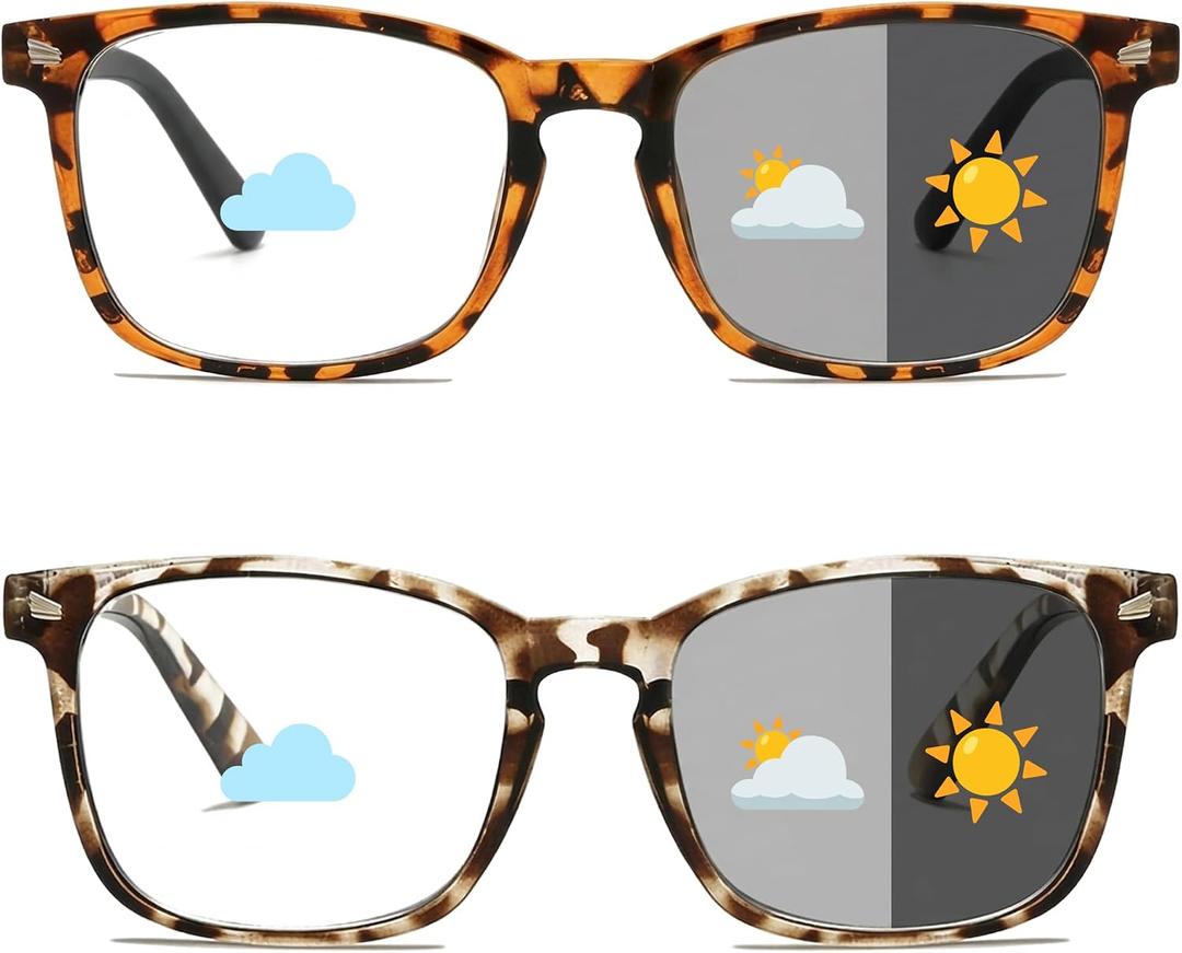 Reading Glasses for Women Men 2 Pack Photochromic Gray Sunglasses Stylish Blue Light Blocking Computer Readers