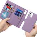 for iPhone 11 Case,for iPhone11 Case, 2 in 1 Detachable Wallet Magnetic Case PU Leather Flip Cover with Strap [Money Pocket][6 Card Slots] -Purple