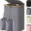 Lifewit 150L Double Laundry Hamper with Lid, Large Laundry Basket with Removable Bag & Bamboo Handles, Fodable Tall Dirty Clothes Hamper for Laundry Collapsible Bin for Bathroom Bedroom, Charcoal Gray