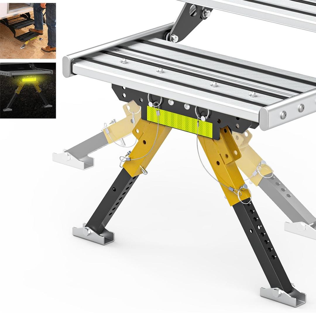 Sulythw Upgraded RV Step Stabilizer Kit for 5th Wheels Travel Trailers Motorhomes Solid Stance RV Step Stabilizer Accessories for Outside Adjusted Height from 3.5" to 13.97" Easy to Fold