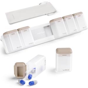 KOVIUU Weekly Pill Organizer Magnetic for Fridge, Removable Pill Box 7 Day 1 Time a Day, Large Pill Case Travel, Week Once Daily Dispenser, Medicine Container Holder for Supplement Vitamin, Brown