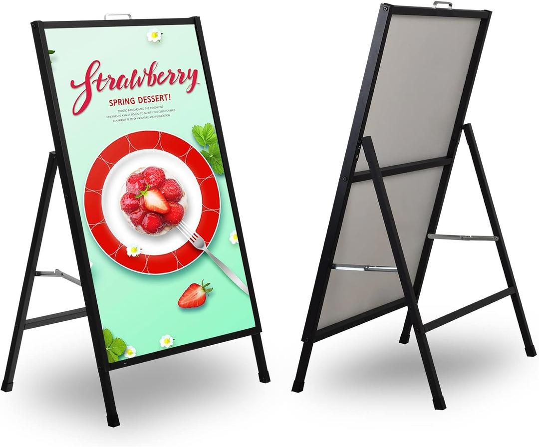 A Frame Sign Heavy-Duty 24x36 Inch Sandwich Board Sidewalk Sign Poster Stand Outdoor Portable Folding A-Frame Suitable for Store Advertising Poster Display, BlackFrame Only