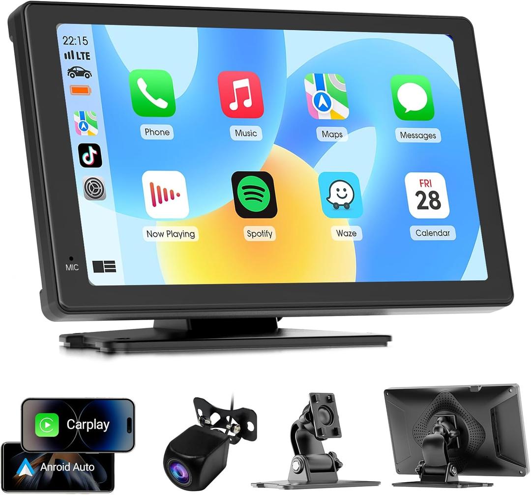 Wireless Carplay Screen for Car, 7" Portable Car Radio with Apple CarPlay & Android Auto, Backup Camera/Mirror Link/GPS/BT 5.0/Voice Control/AUX/FM Satellite Radio for All Vehicles