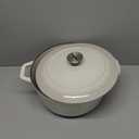 Mueller Cast Iron Dutch Oven Pot with Lid, 6 Quart Enameled, Dual Handles, Stainless Steel Knob, Stew & Induction Pot - For Braising, Roasting, Baking, Cast Iron Bread Pan with Lid, White