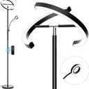 SIBRILLE LED Floor Lamp for Living Room - Modern Standing Lamp with Reading Light, Remote Touch Control Floor Light Dimmable Mother-Daughter Tall Bedroom Lamp for Couch Office, 29W, Black