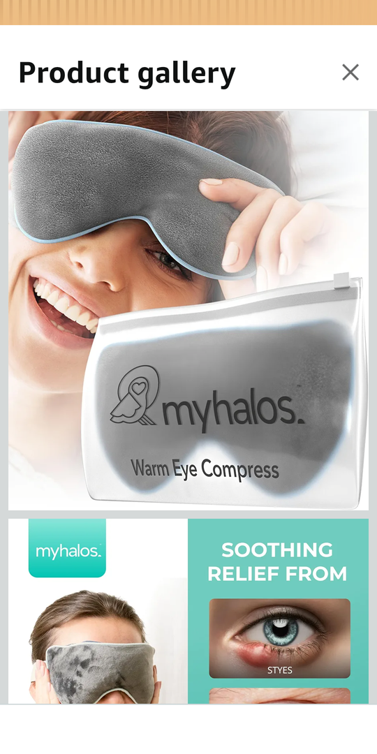MyHalos® Heated Eye Mask for Dry Eyes - Steam Warm Compress for Eyes - Remove Styes, Chalazion Therapy Warming and Heating Pad Hot Compress - Moist Heat Mask for Blepharitis & MGD - FSA|HSA Eligible