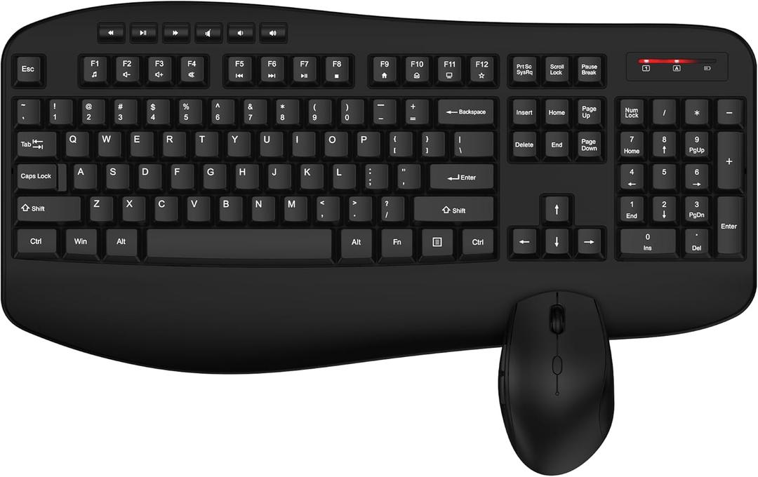 Wireless Keyboard and Mouse Combo, Full Size Ergonomic Keyboard with Palm Rest, Comfortable Natural Typing, 2.4G Lag-Free, Sleep Mode, 3 Level DPI Computer Mouse Keyboard for Laptop, Windows-Black