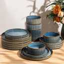 GBHOME Stoneware Dinnerware Sets for 6, 18-Piece Plates and Bowls Set, Space Blue