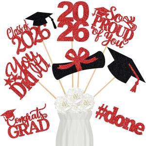 24Pcs 2026 Graduation Table Centerpieces Red, Graduation Centerpieces for Tables 2026 Red Class of 2026 Graduation Centerpiece Sticks for 2026 Graduation Party Table Decorations Red
