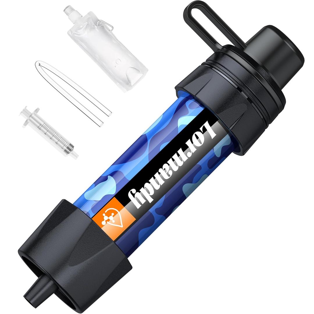 Straw Water Filter, Portable Water Filtration System Water Purifier, Personal Outdoor Emergency Survival Gear for Hiking Travel Camping Accessories Emergency Preparedness Outdoor Activities (1 PCS, Blue)