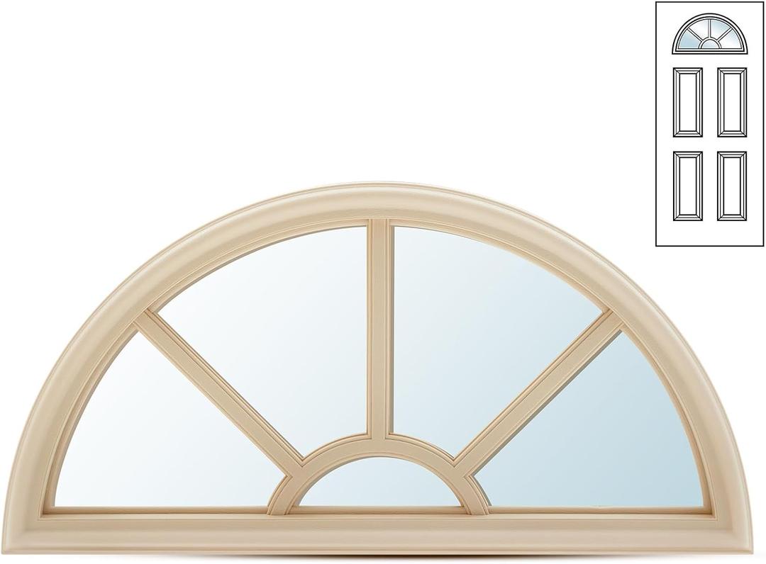 Pushglossy 22" x 10" Entry Door Glass Insert Half Round Top Exterior Door Window Inserts Replacement Kit for Home Improvement(5 Lite Low-e Glass,Tan)