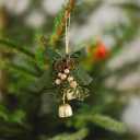 Green Velvet Bows Christmas Bell Hanging Ornament for Wreath, Xmas Tree Topper Pine Leaves Bell Craft Decor for Home Door Tree Christmas Party Decorations