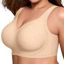 Bras for Women Supportive Wireless Push Up Bra Full Coverage No Underwear Seamless Plus Size for Older Women (Large, Nude)
