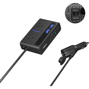 200W Car Power Inverter, TESSAN 12V DC to 110V AC Converter with 2 AC Outlets and 6 USB Ports with 65W USB-C, Car Charger Adapter PD/QC 3.0 Fast Charging, Car-Essentials for Camping, Road Trip, Black