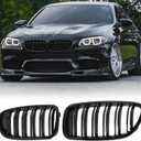 F10 Grille - Front Kidney Grille Double Slats Glossy Black Compatible with 2010-2017 BMW 5 Series F10 F11 F18 Sedan 520i 528i 535d 535i 550i 520i - ABS Gloss Black Kidney Grill