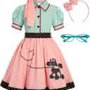 SIZGAROOT 50s Outfit for Girls 50s Costume Girls Poodle Skirt Halloween Party Dress Up (10-12 Years)