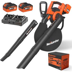 MAXLANDER Cordless Leaf Blower & Vacuum with Bag, 3-in-1 Brushless Battery Powered Leaf Vacuum Mulcher 40V 170MPH 360CFM 5 Speeds Leaf Blowers for Lawn Care 2x4.0Ah Battery & Charger Included