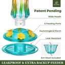 Kingsyard Hummingbird Feeder for Outdoors Hanging, 25 Ounces, Glass Humming Bird Nectar Feeder with Ant Moat & 6 Feeding Ports, Leak Proof, Turquoise