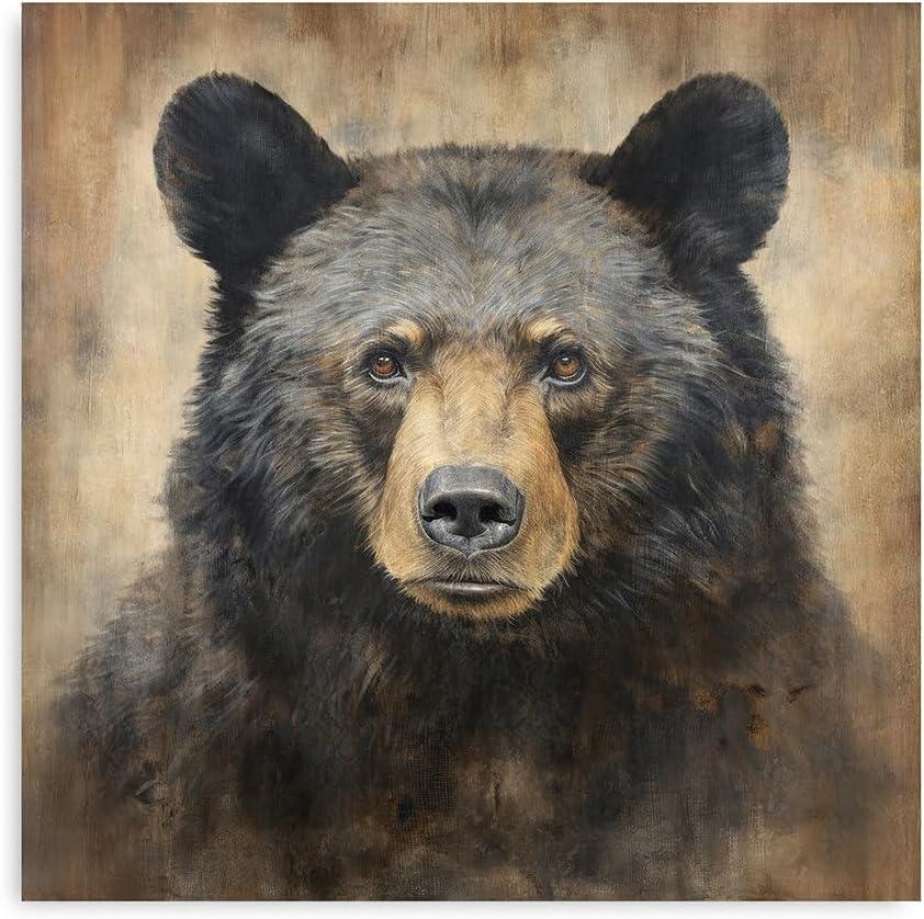 Kunstorner Black Bear Decor Log Cabin Decor Rustic Woodland Bears Paintings 24"X24"X1 Panel